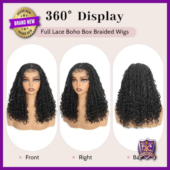 Glueless HD Lace Human Hair Blended Braid Wig Bohemian Curly Ends 16 Inch main image 3